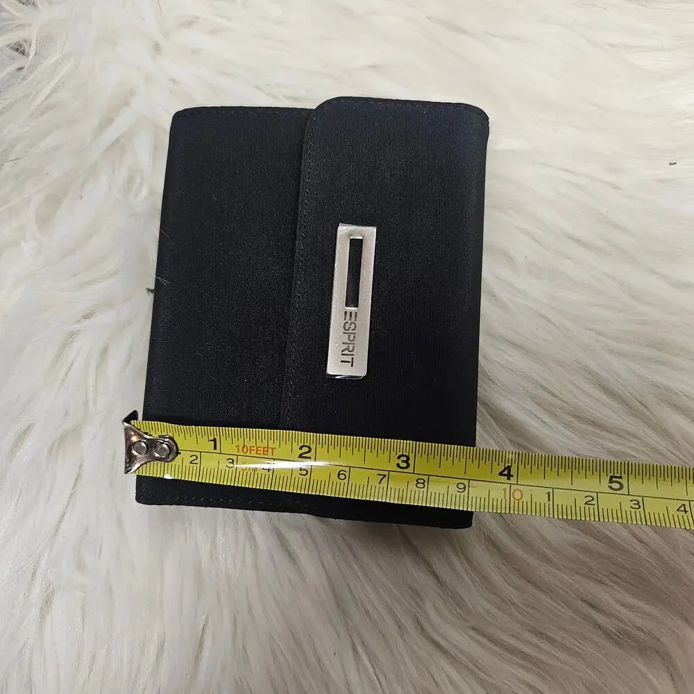 Vintage Esprit Black Trifold Wallet 90s Minimalist Nylon Y2K Logo ID Window